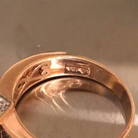 Solid 14k rose gold ring with round real diamonds & Natural Gemstone.SZ 8.5 - Picture 6 of 11